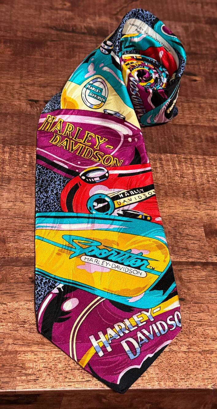 1993 HARLEY DAVIDSON Retro Necktie RM STYLE Made in USA (57 x 3.75 in)